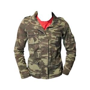 Camouflage Jacket Women's Small Military Utility Pockets Zipper Snaps Angel Kiss